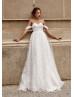 Off Shoulder Sweetheart Neck Beaded Ivory Lace Wedding Dress